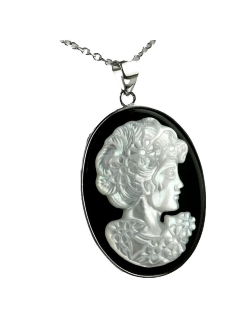 Onyx mother of pearl onyx cameo pendant necklace